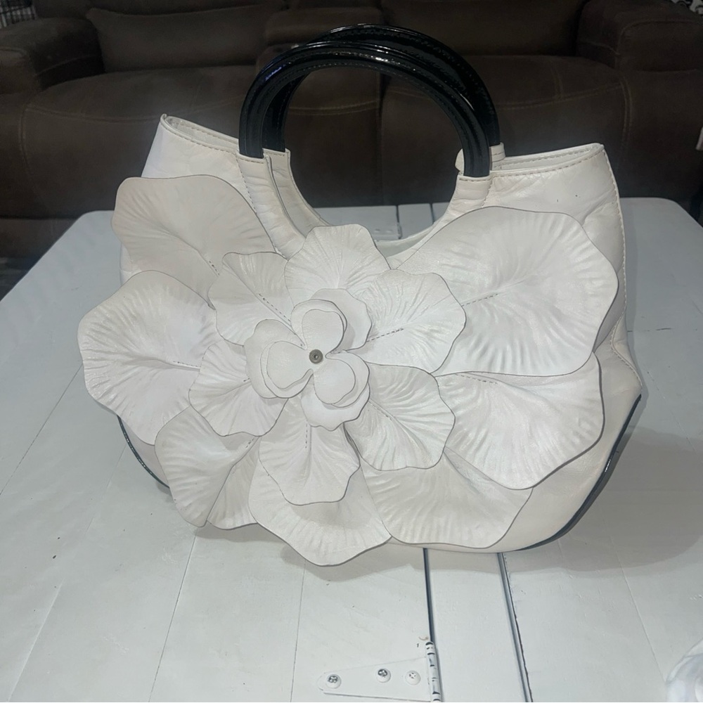Anne Fontaine White and Black Floral Tote